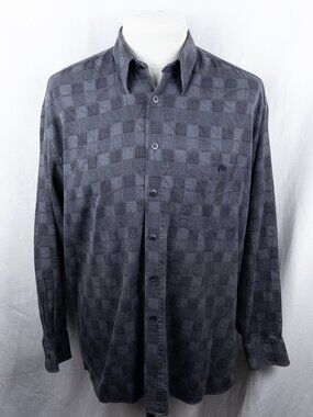 Baracuta Shirt Men's Large Gray Geometric Check Cotton Button Down Casual